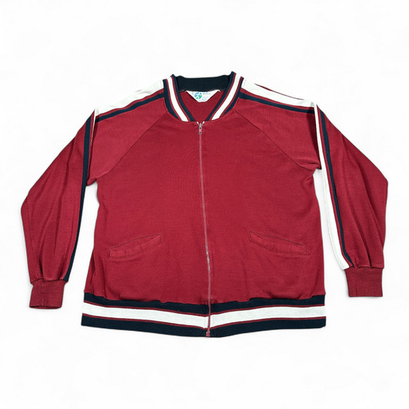 Vintage Van Cort Track Jacket Adult LARGE Red White Striped Tennis Raglan 80s - Picture 1 of 10